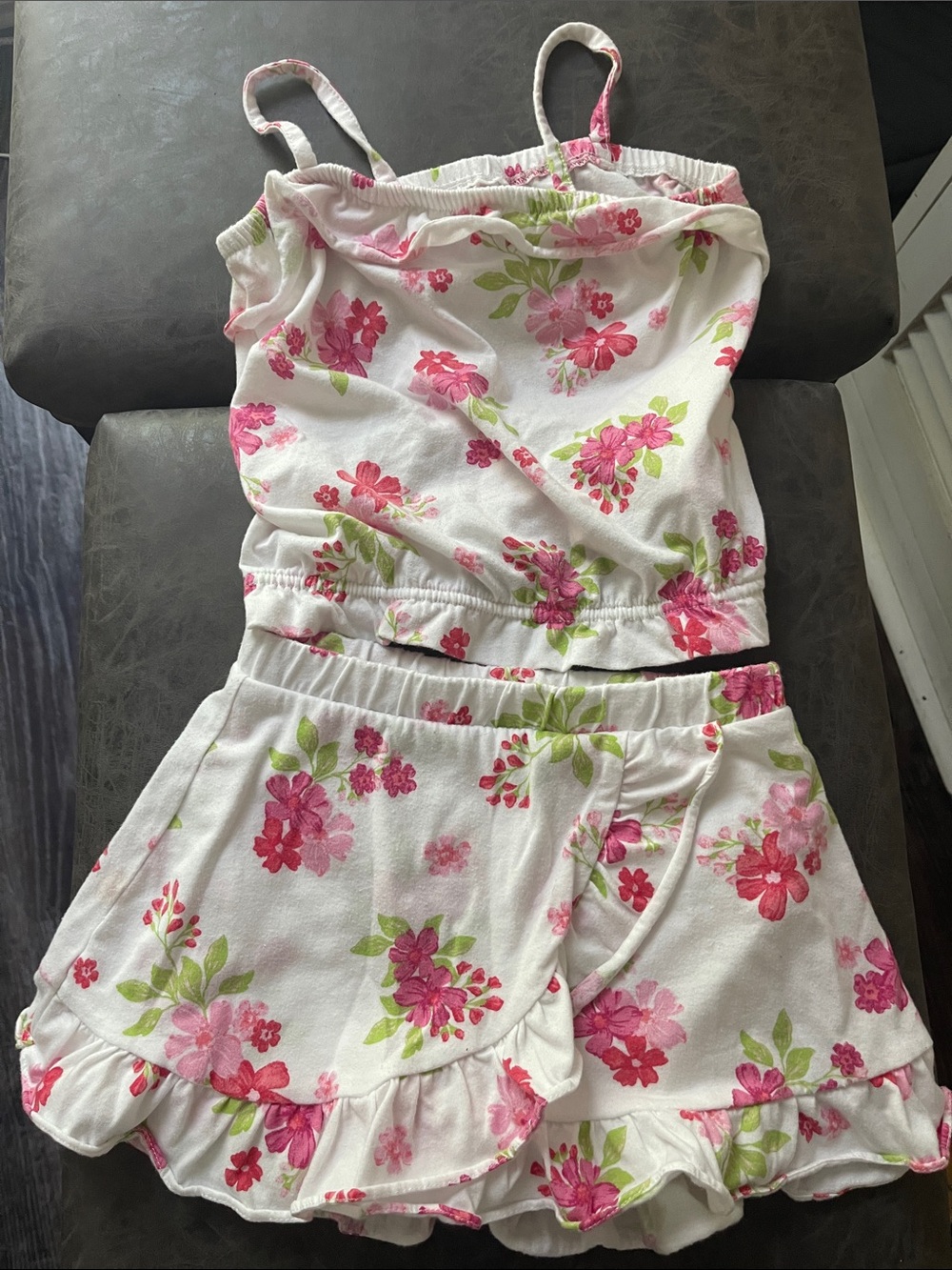 The Children's Place White Tank & Skort Set with Pink Floral Print